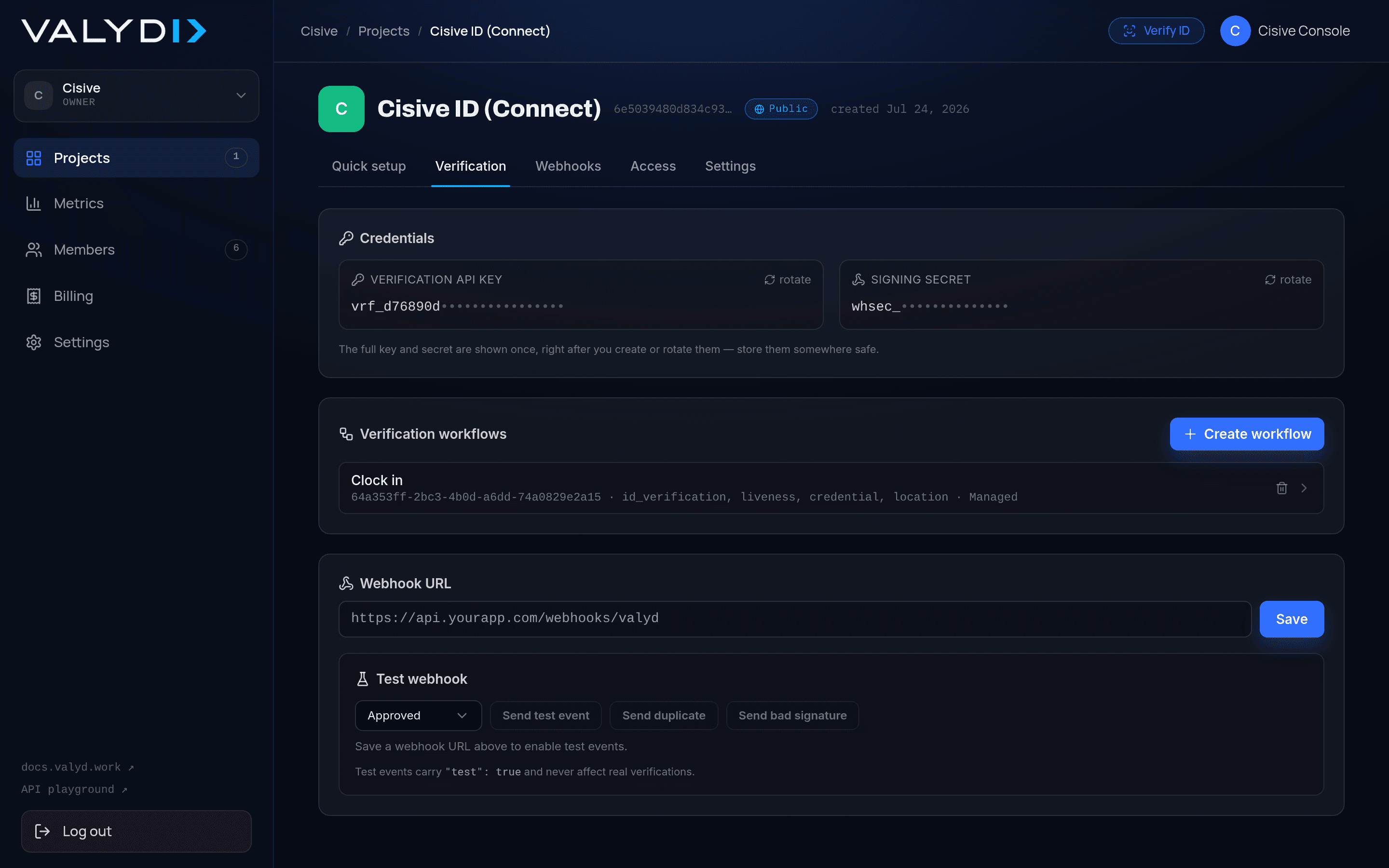 The Verification tab inside an app in the Developer Portal