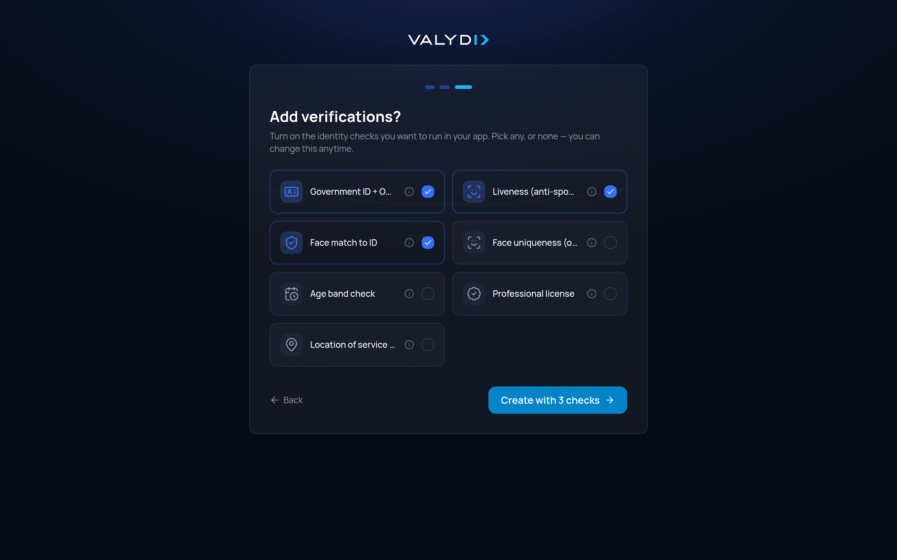 Pick the verification checks to run in your app