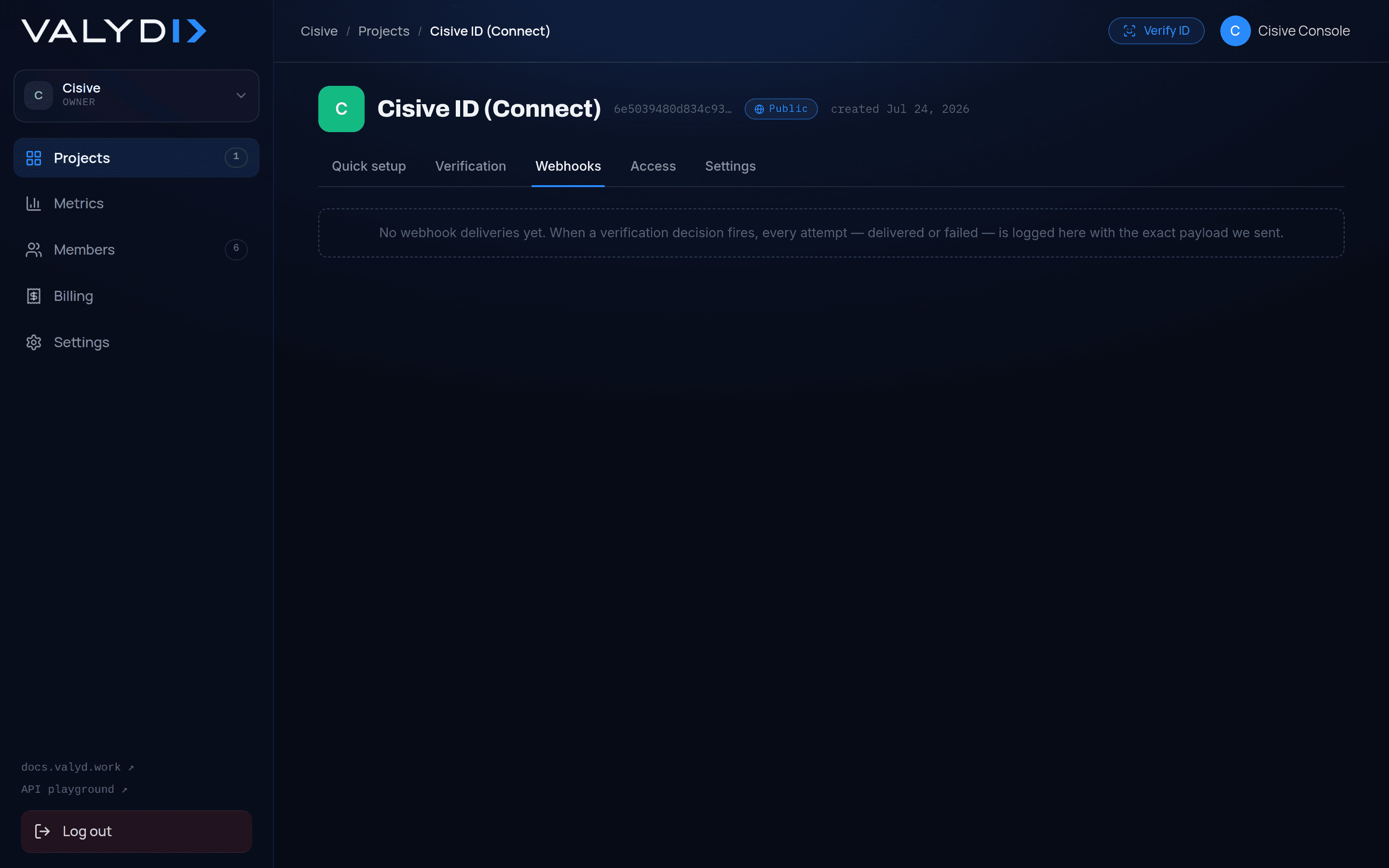 The Webhook Tester in the app's verification settings