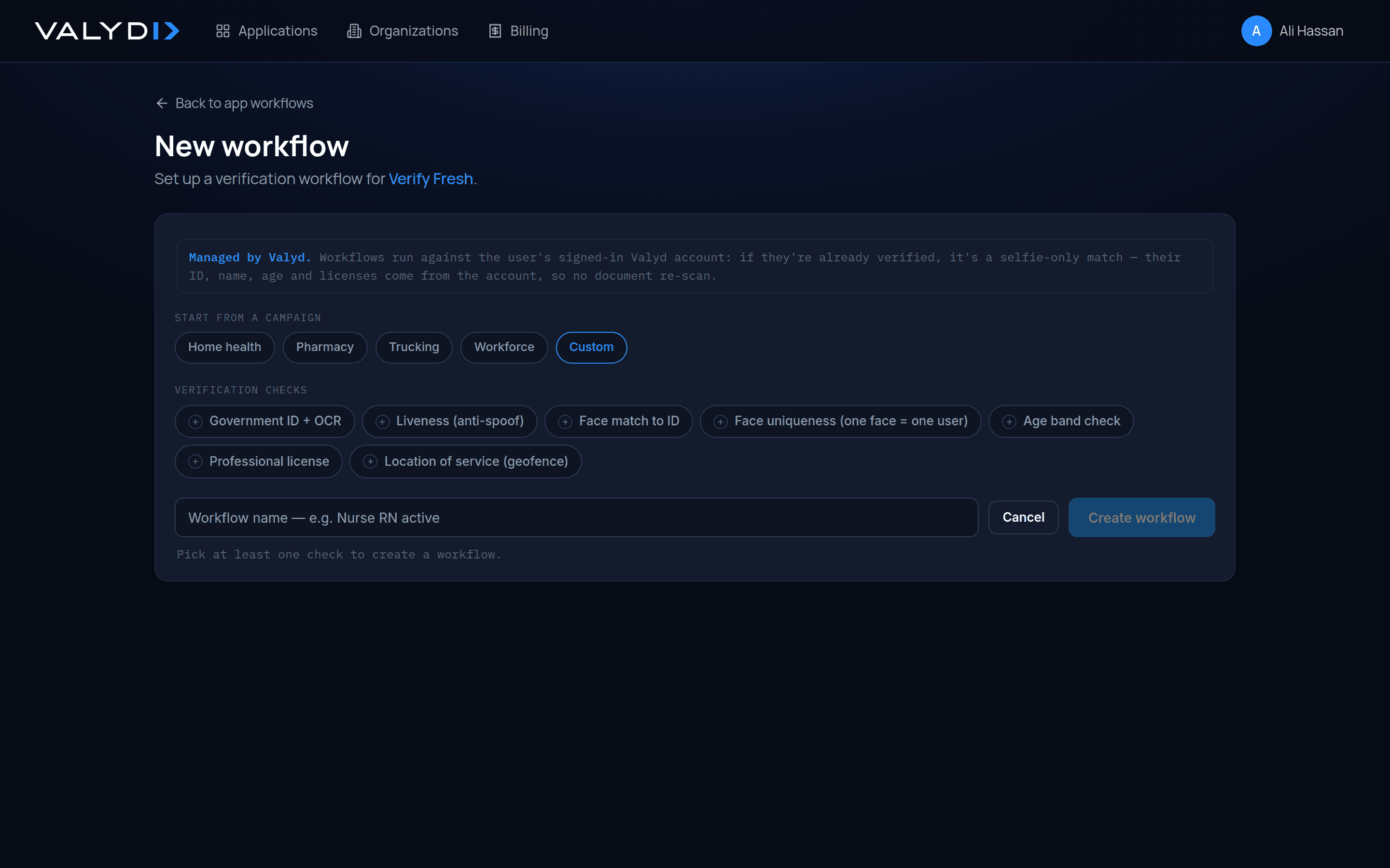 The workflow creation wizard in the Developer Portal